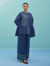 Amaya Border Linen Co-ord Set - Indigo