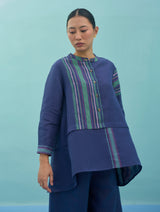 Amaya Border Linen Top - Indigo