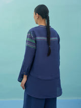 Amaya Border Linen Top - Indigo