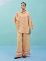 Iva Block Printed Embroidered Co-ord Set - Apricot