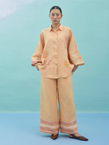 Iva Block Printed Embroidered Co-ord Set - Apricot