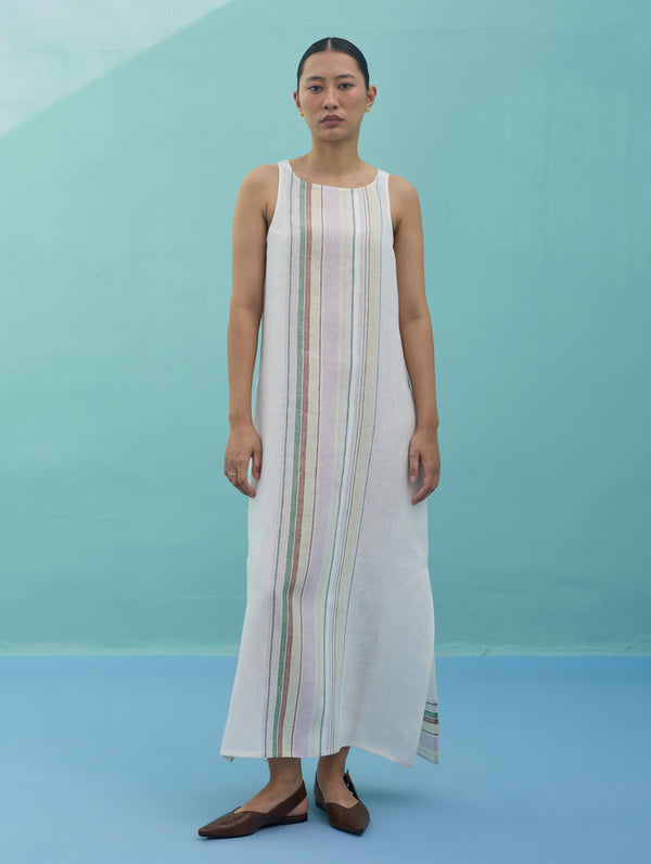 Beli Sleeveless Border Linen Dress - Ivory