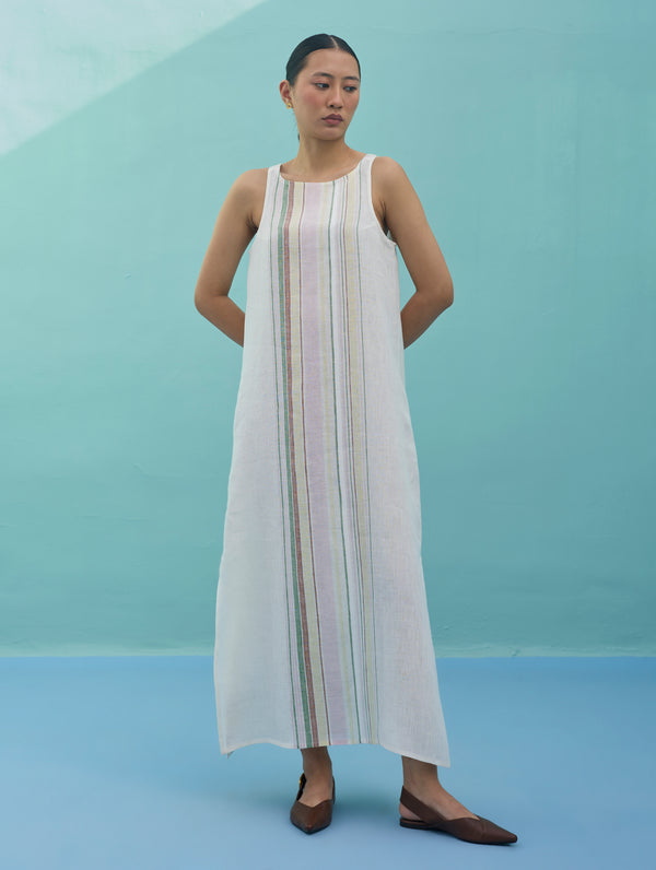 Beli Sleeveless Border Linen Dress - Ivory