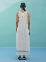Beli Sleeveless Border Linen Dress with Overlay - Ivory