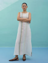 Beli Sleeveless Border Linen Dress - Ivory