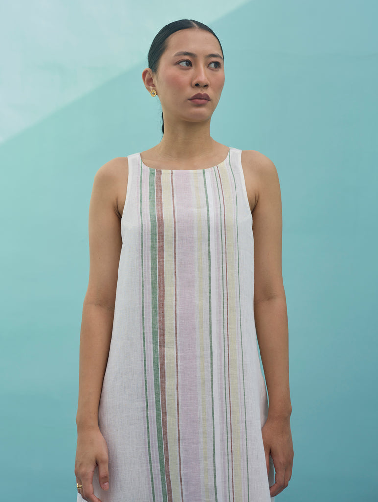 Beli Sleeveless Border Linen Dress - Ivory