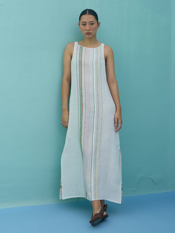 Beli Sleeveless Border Linen Dress - Ivory