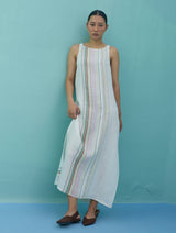 Beli Sleeveless Border Linen Dress with Overlay - Ivory