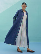 Beli Sleeveless Border Linen Dress with Overlay - Ivory