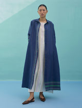 Beli Sleeveless Border Linen Dress with Overlay - Ivory