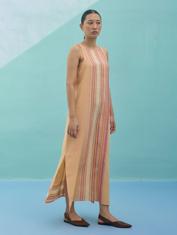 Beli Sleeveless Border Linen Dress - Apricot