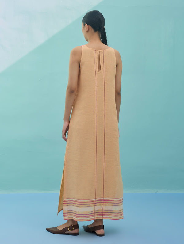 Beli Sleeveless Border Linen Dress - Apricot