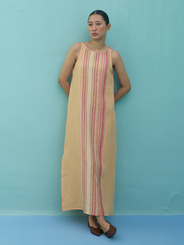 Beli Sleeveless Border Linen Dress - Apricot