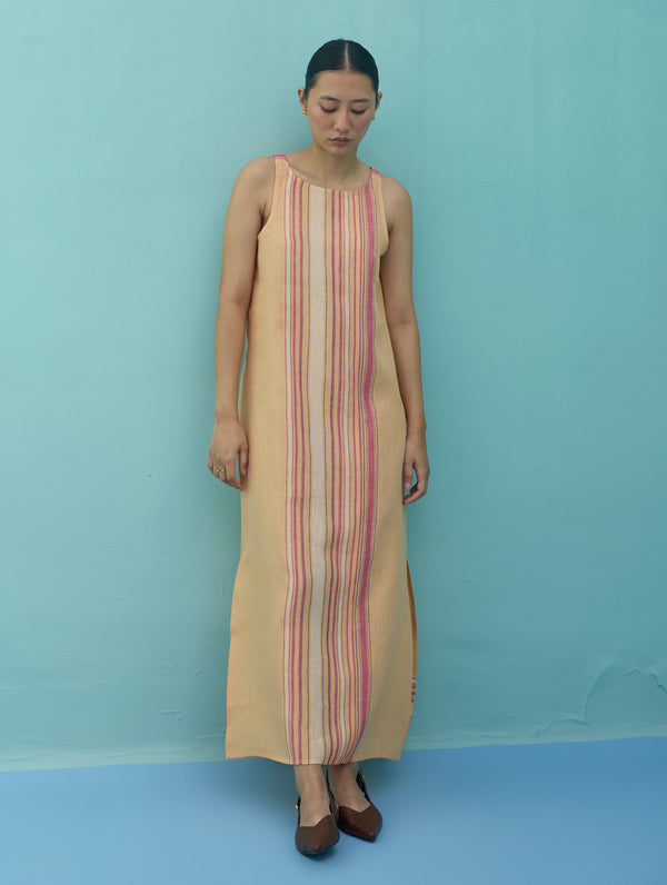Beli Sleeveless Border Linen Dress - Apricot