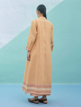 Beli Sleeveless Border Linen Dress with Overlay - Apricot