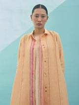 Beli Sleeveless Border Linen Dress with Overlay - Apricot