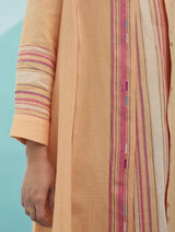 Beli Sleeveless Border Linen Dress with Overlay - Apricot
