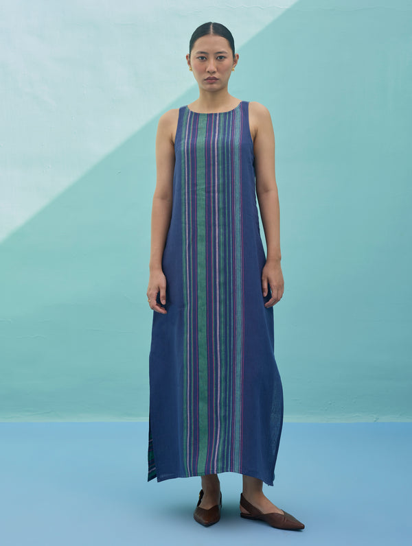 Beli Sleeveless Border Linen Dress - Indigo