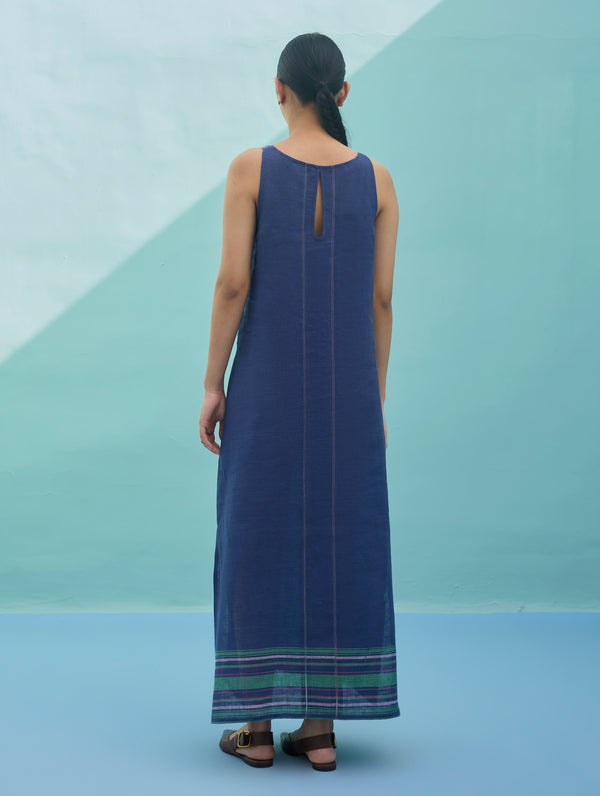 Beli Sleeveless Border Linen Dress - Indigo