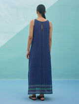 Beli Sleeveless Border Linen Dress - Indigo