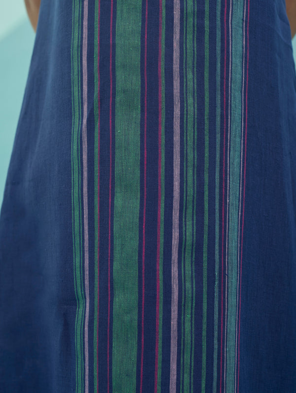 Beli Sleeveless Border Linen Dress - Indigo