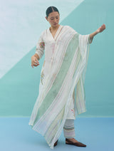 Rava Border Linen Stripe Dupatta - Ivory