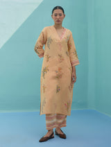 Zura Floral Block Printed Embroidered Kurta Set - Apricot