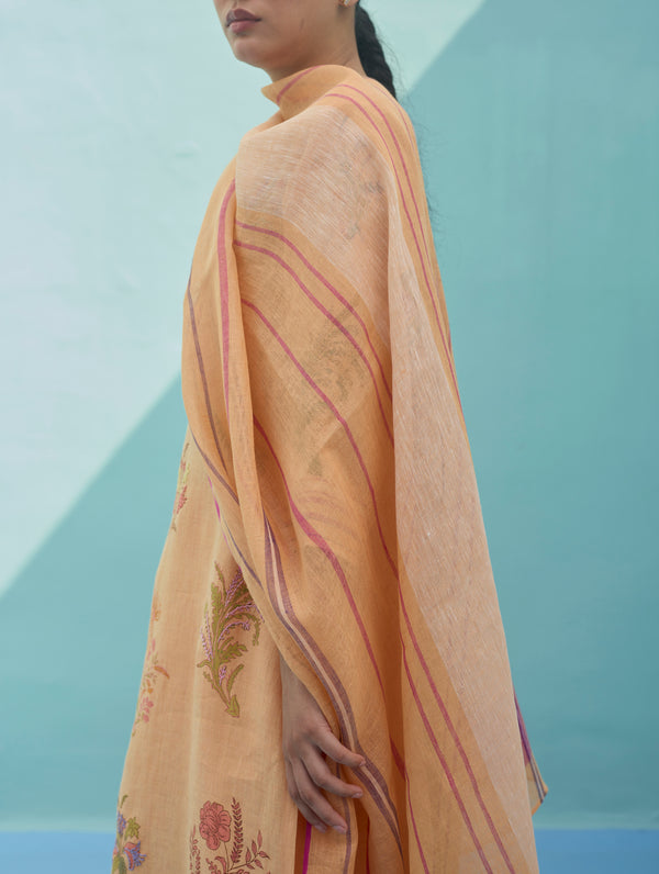 Zura Floral Block Printed Embroidered Kurta Set - Apricot