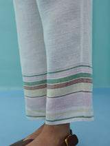 Ines Border Linen Tapered Pants - Ivory