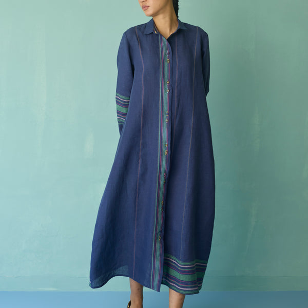 knee length dresses for ladies Women Dress- The Linen Flared Dress Indian Red & Orange main image 1