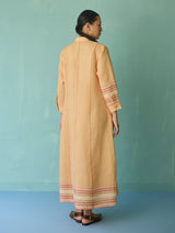 Manara Paneled Border Linen Shirt Dress - Apricot