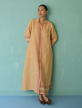 Manara Paneled Border Linen Shirt Dress - Apricot