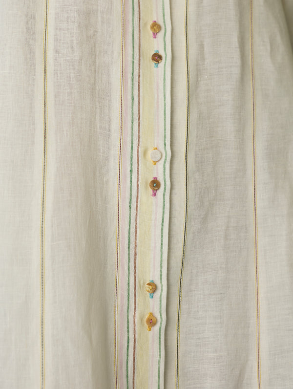Manara Paneled Border Linen Shirt Dress - Ivory
