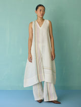 Vanya Border Linen Sleeveless Kurta - Ivory