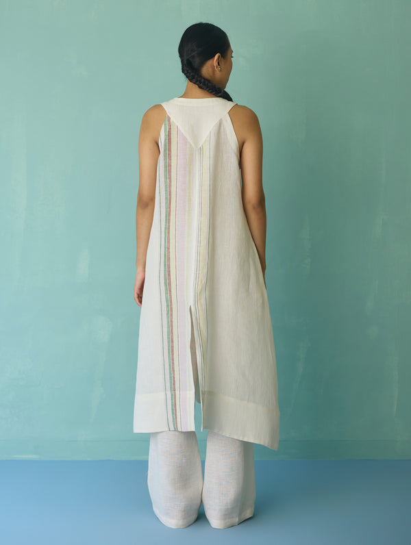 Vanya Border Linen Sleeveless Kurta - Ivory