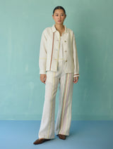 Della Border Linen Jacket - Ivory
