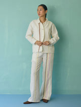 Della Border Linen Jacket - Ivory