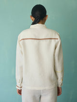 Della Border Linen Jacket - Ivory