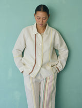 Della Border Linen Jacket - Ivory