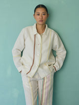 Della Border Linen Jacket - Ivory