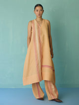 Vanya Border Linen Sleeveless Kurta - Apricot