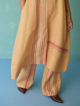 Vanya Border Linen Sleeveless Kurta Set - Apricot