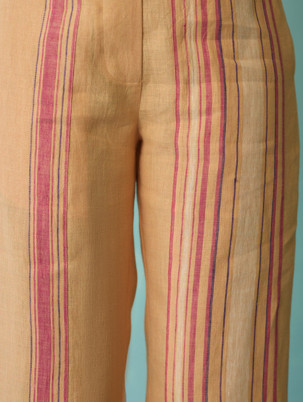 Vanya Border Linen Sleeveless Kurta Set - Apricot