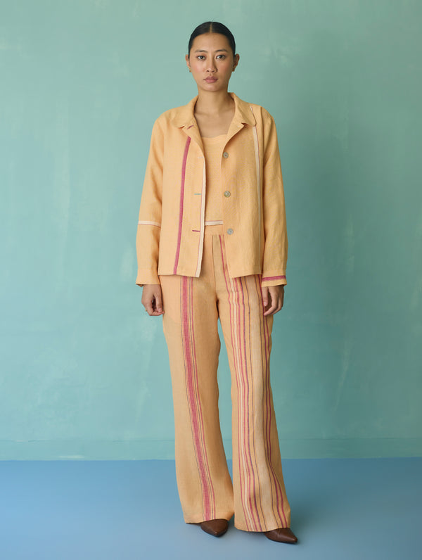 Della Border Linen Jacket - Apricot