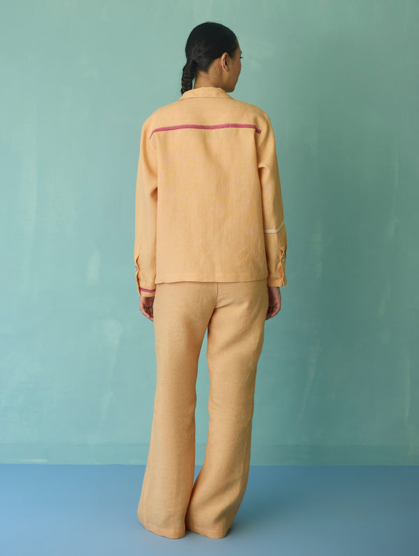 Della Border Linen Jacket - Apricot
