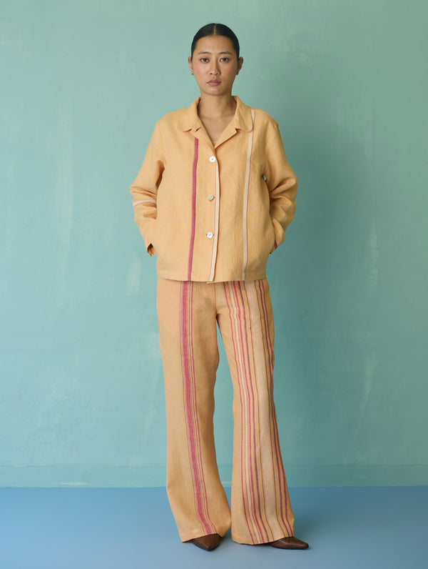 Della Border Linen Jacket - Apricot