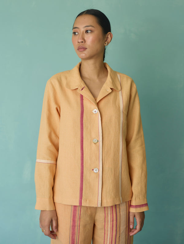 Della Border Linen Jacket - Apricot