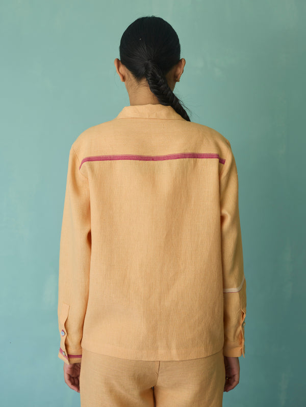 Della Border Linen Jacket - Apricot