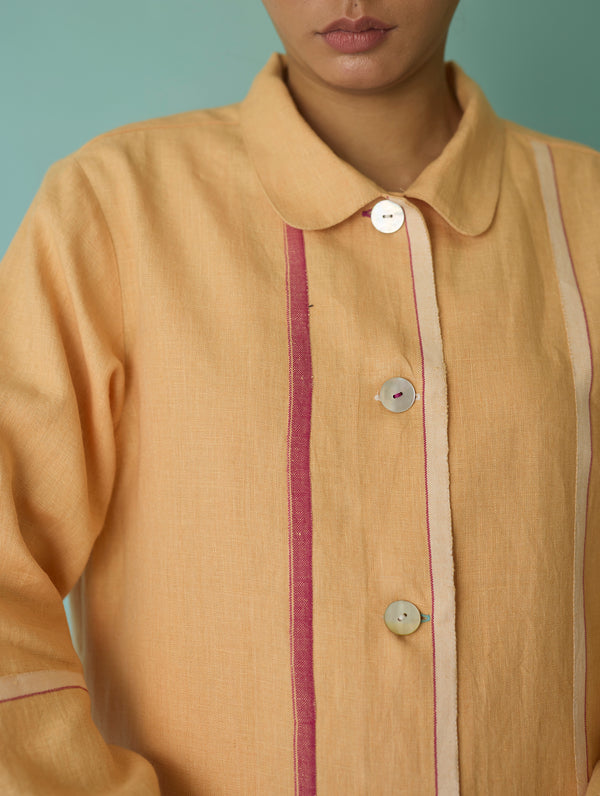 Della Border Linen Jacket - Apricot
