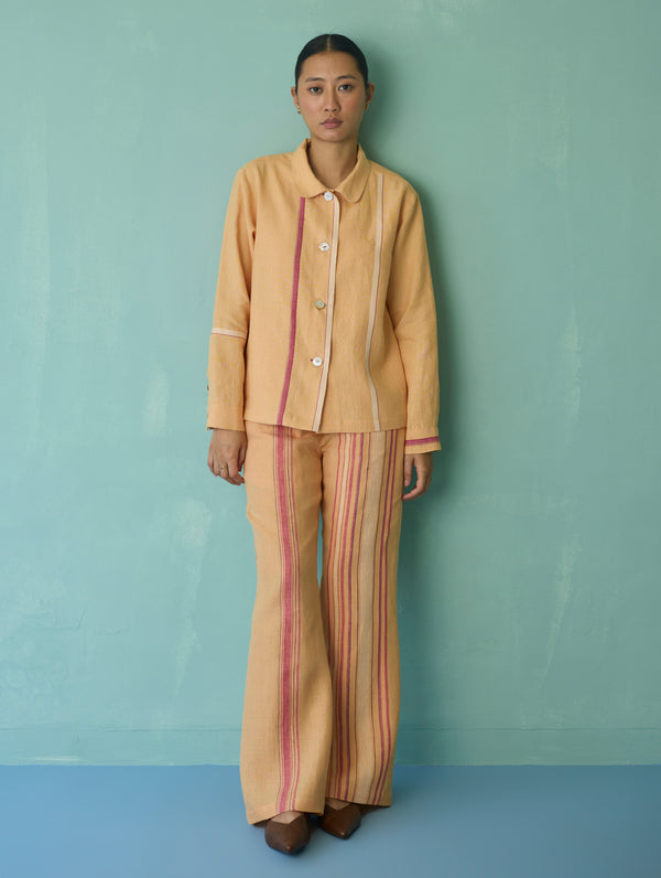 Della Border Linen Jacket - Apricot